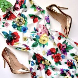 Love Moschino Floral Pixel Dress White Sleeveless Mini Stretch Cotton Size 8